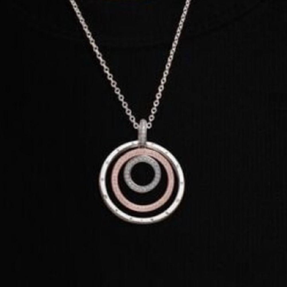 Pandora Silver and Rose Gold Triple Circle Necklace